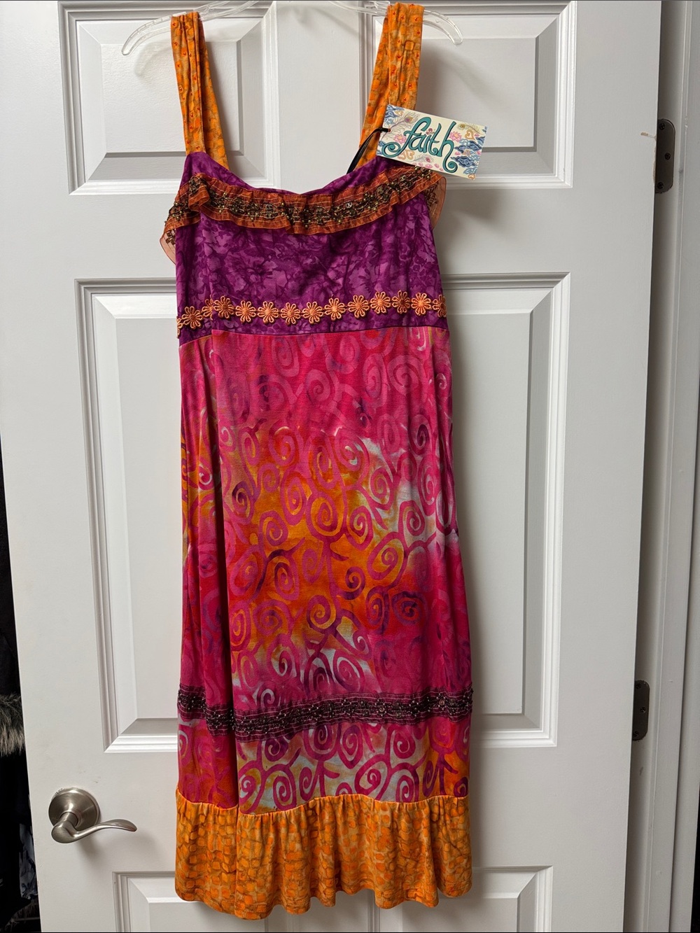 Faith Bohemian Ruffle Sequin Trim Tie Dye Sundress - Size L - NWT